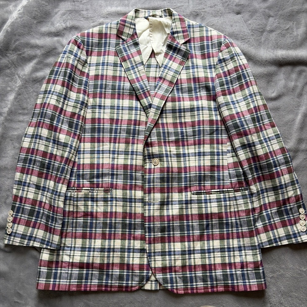 Brooks Brothers Blazer Coat 1818 Madison Irish Linen Baird McNutt Plaid Mens 42R